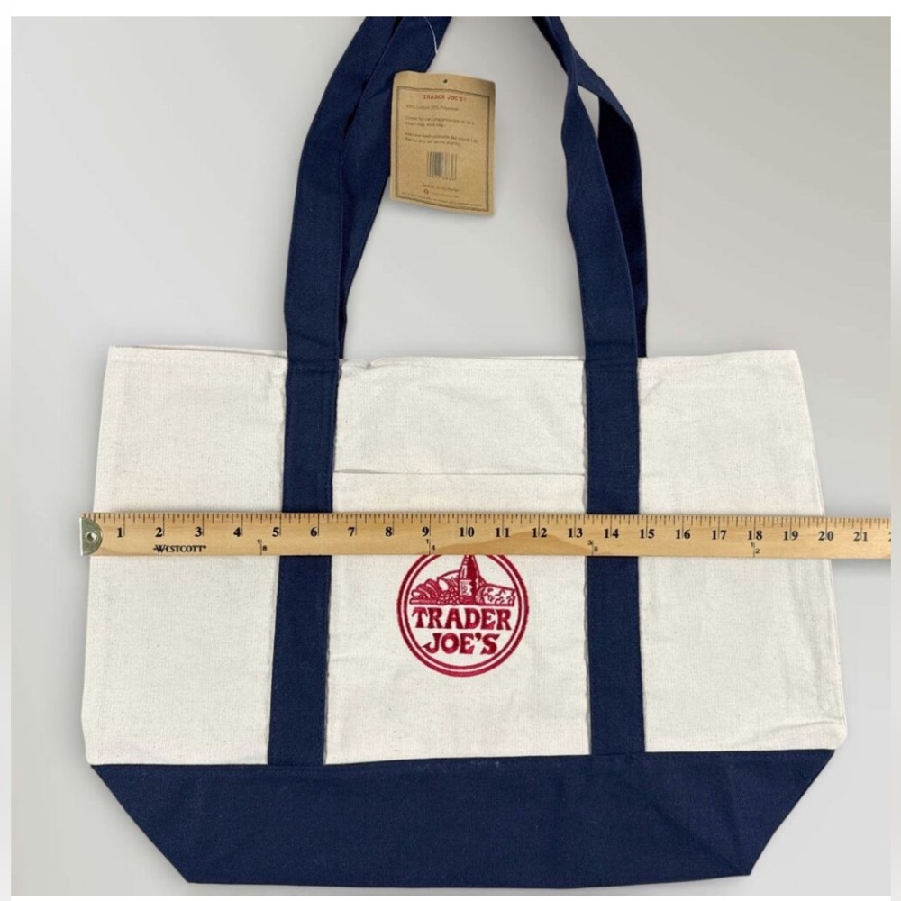 Last pc LARGE Trader Joes Tote Bag Blue Canvas 20" x
15” - Picture 4 of 4